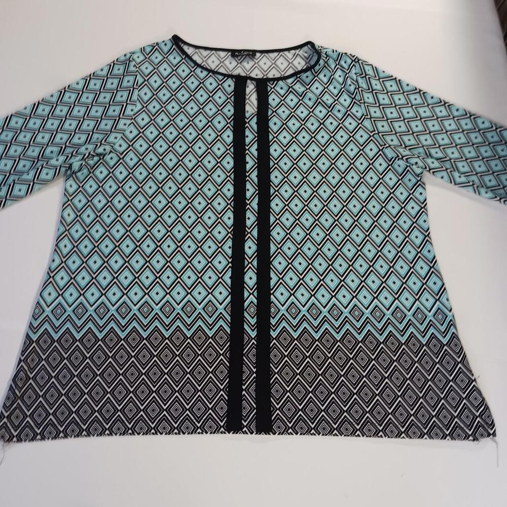 Nue Options Women’s Green/Black Geometric 3/4 Sleeve Blouse Size 2X Chest 52"